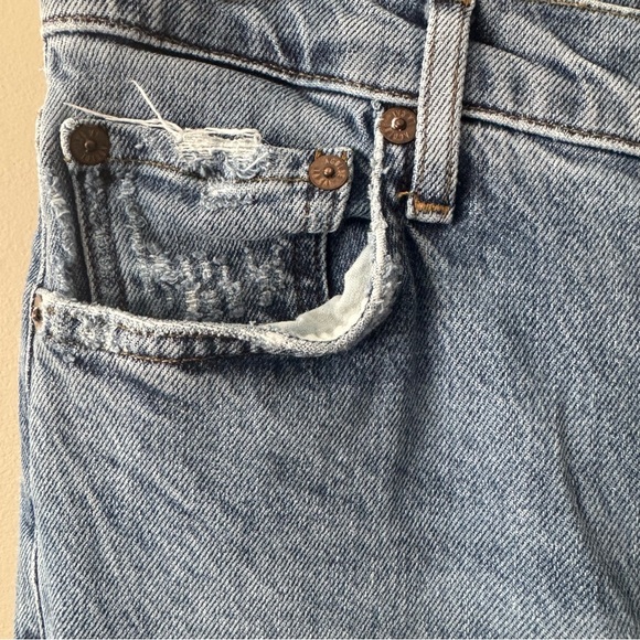 AGOLDE NICO HIGH RISE SLIM JEAN W RAW DISTRESSED HEM SIZE 27 MED BLUE WASH - Picture 3 of 15